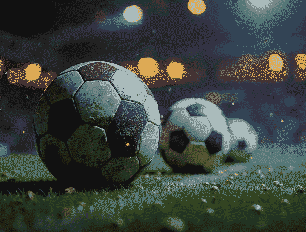 Close-up of a soccer ball on a stadium field under lights, representing football betting action and welcome bonus opportunities for new players.